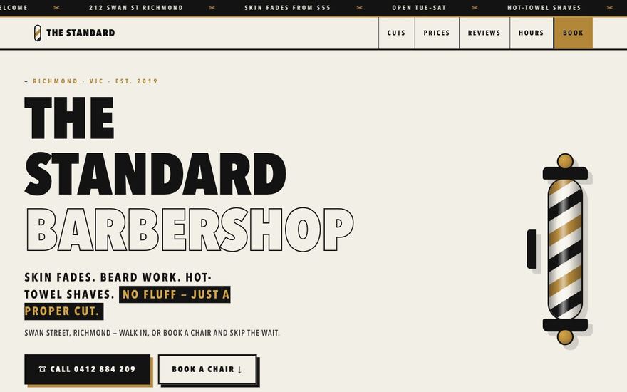 Demo website we built for a barbershop — The Standard Barbershop