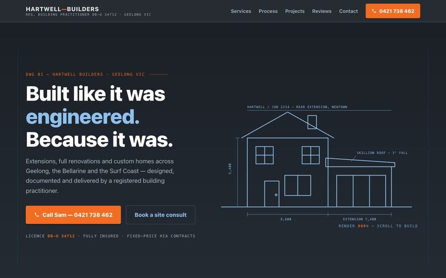 Demo website we built for a builder and renovation business — Hartwell Builders