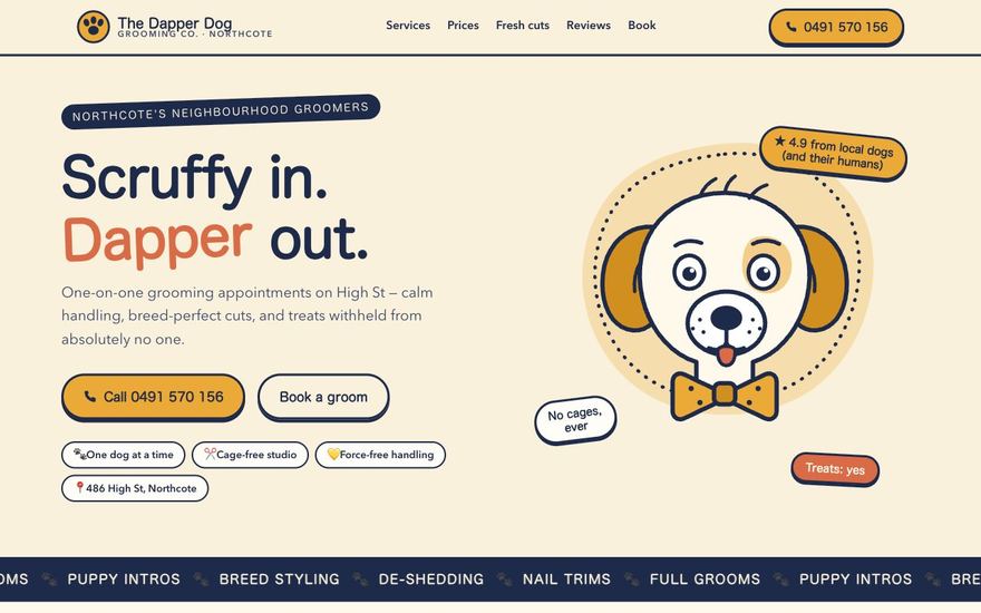 Demo website we built for a dog grooming studio — The Dapper Dog