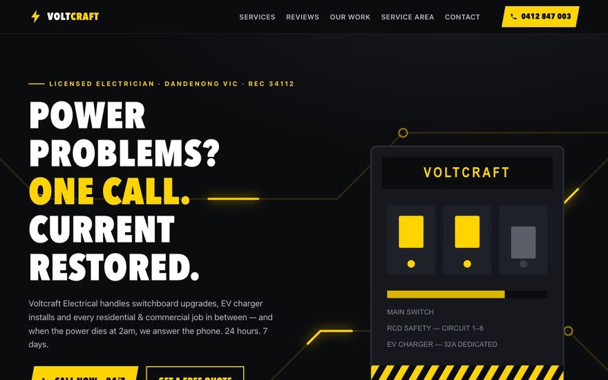 Demo website we built for an electrician — Voltcraft Electrical