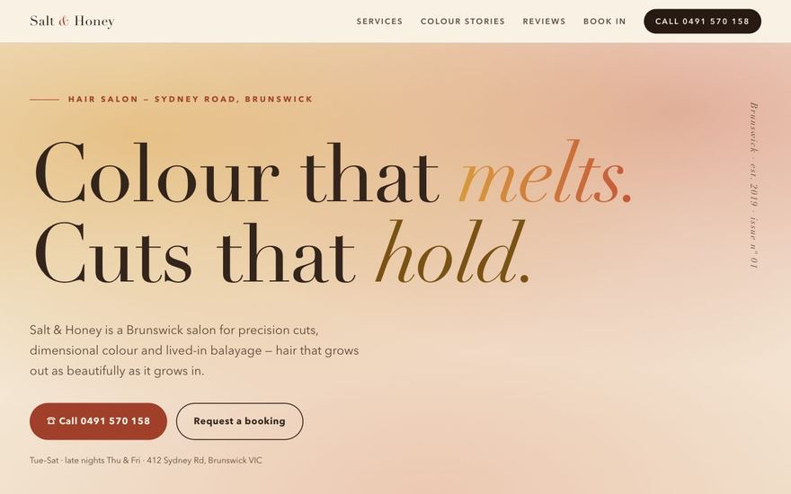 Demo website we built for a hair salon — Salt & Honey