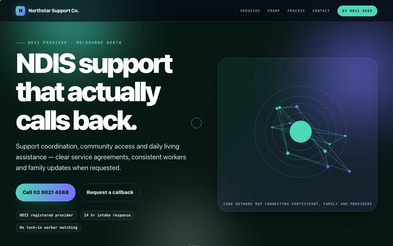 Demo website we built for an NDIS provider — Northstar Support Co.
