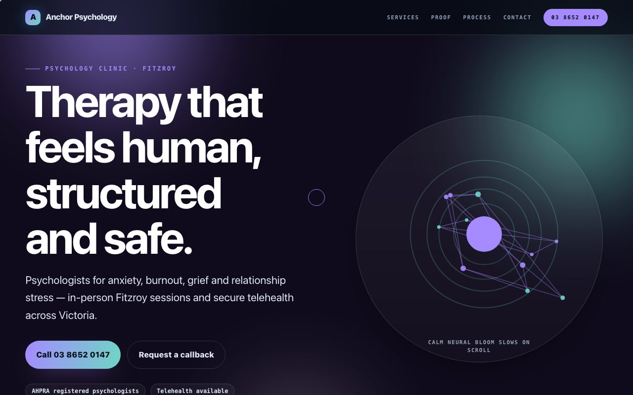Demo website we built for a psychology clinic — Anchor Psychology