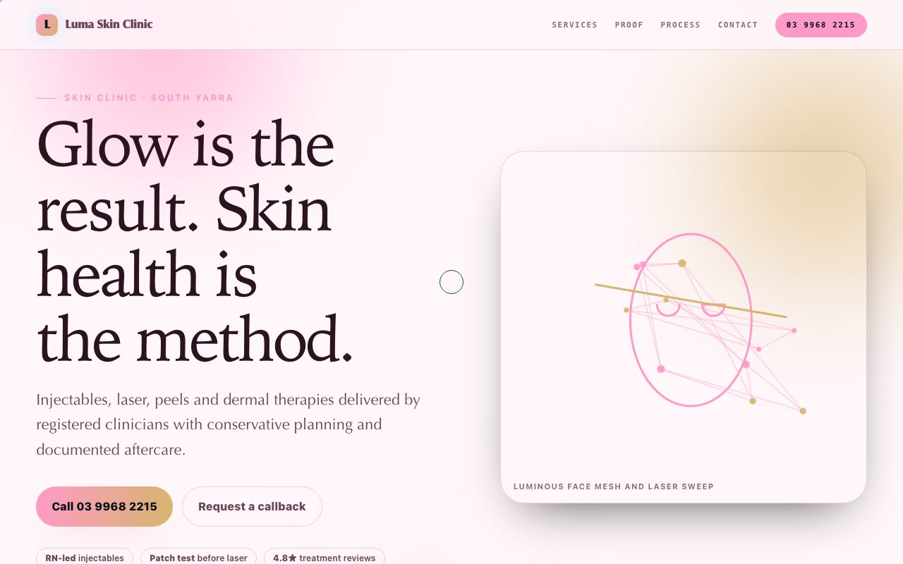 Demo website we built for a skin clinic — Luma Skin Clinic