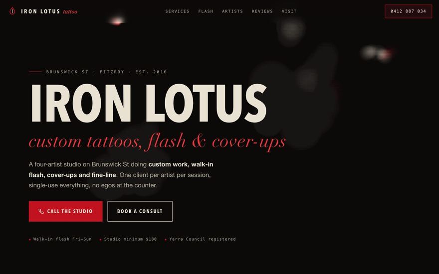 Demo website we built for a tattoo studio — Iron Lotus Tattoo