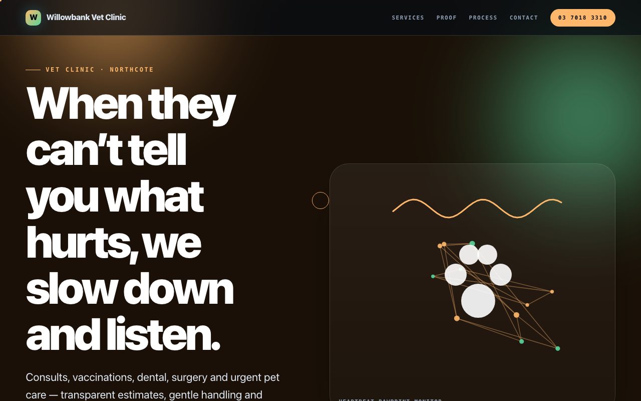 Demo website we built for a veterinary clinic — Willowbank Vet Clinic