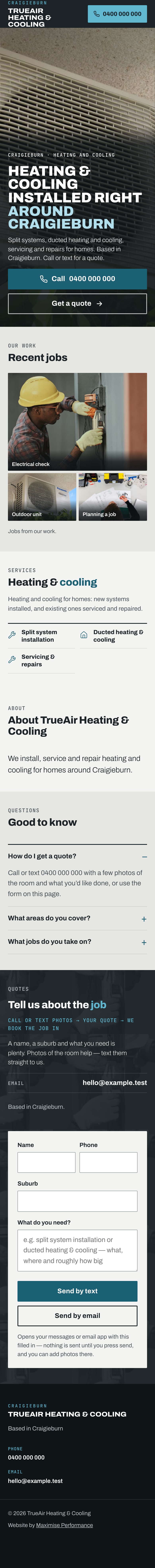 The whole website, top to bottom, on a phone